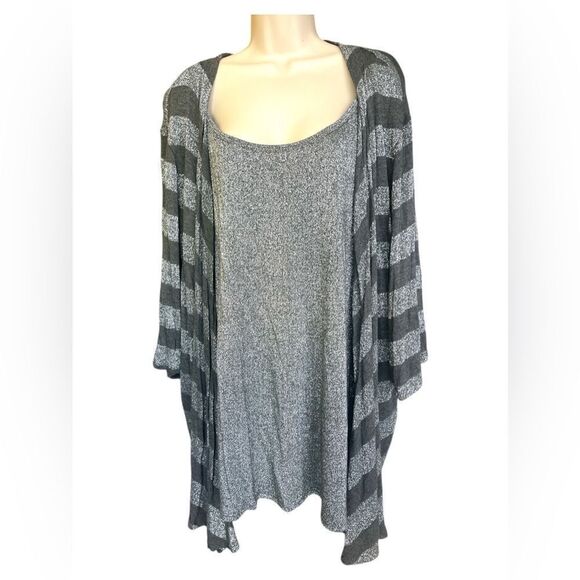 Catherines 4X Gray Strips shimmer Cardigan/tank one piece lightweight luxurious - Picture 2 of 6